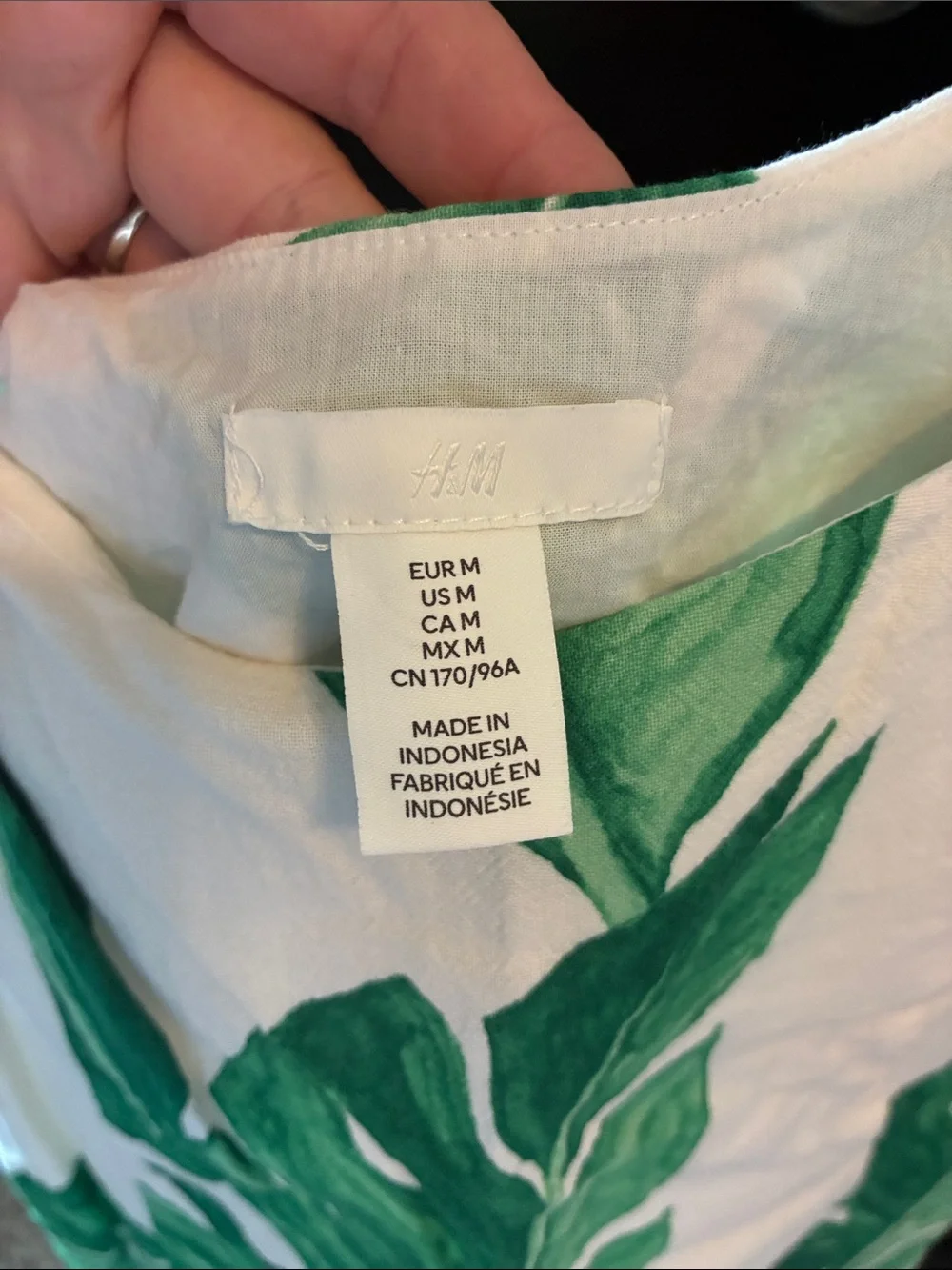 H&M Cream colored Dress with Green Leaf Print